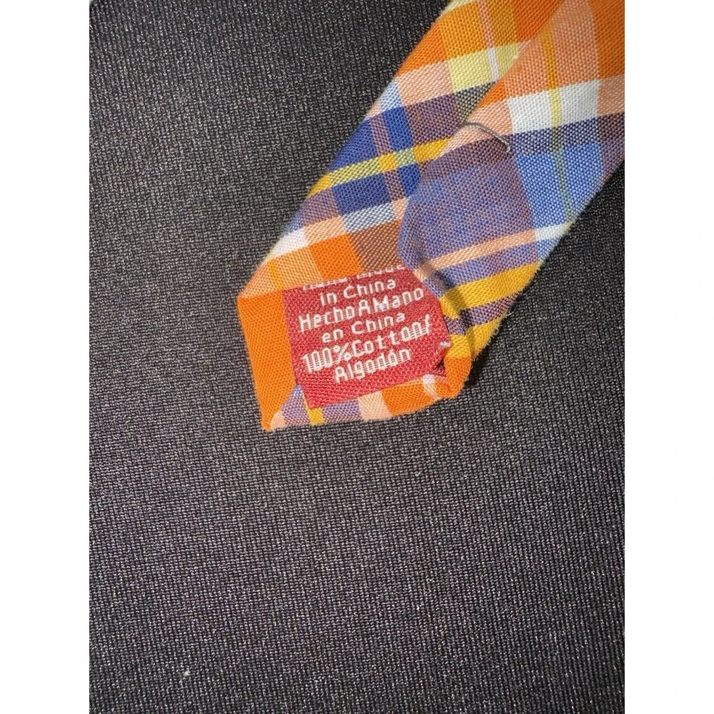 Original Penguin Blue/Orange Plaid Tie Necktie Cotton 58